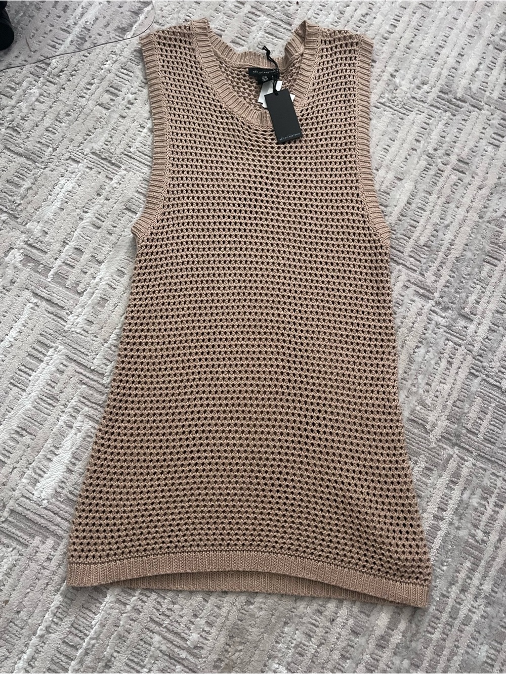 Sleeveless Knit Mesh Tank - Tan
